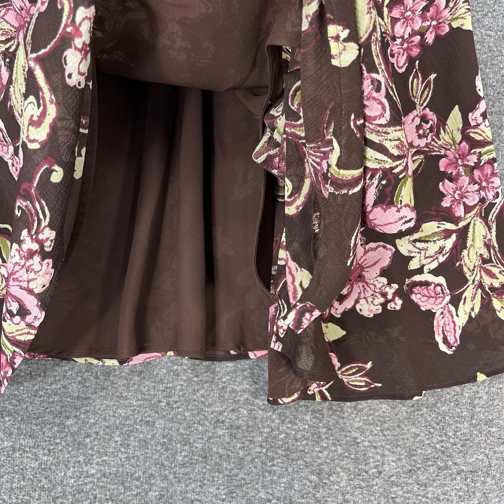 Y2K Emma James Petite Brown Floral Midi Skirt Womens 12 Chiffon Asymmetrical Hem - Picture 5 of 13